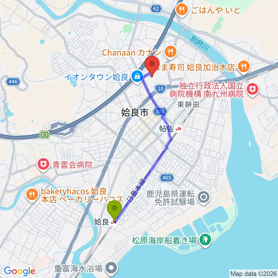 姶良駅からシネマサンシャイン姶良へのルートマップ Mdata 姶良駅からシネマサンシャイン姶良へのルートマップ Mdata