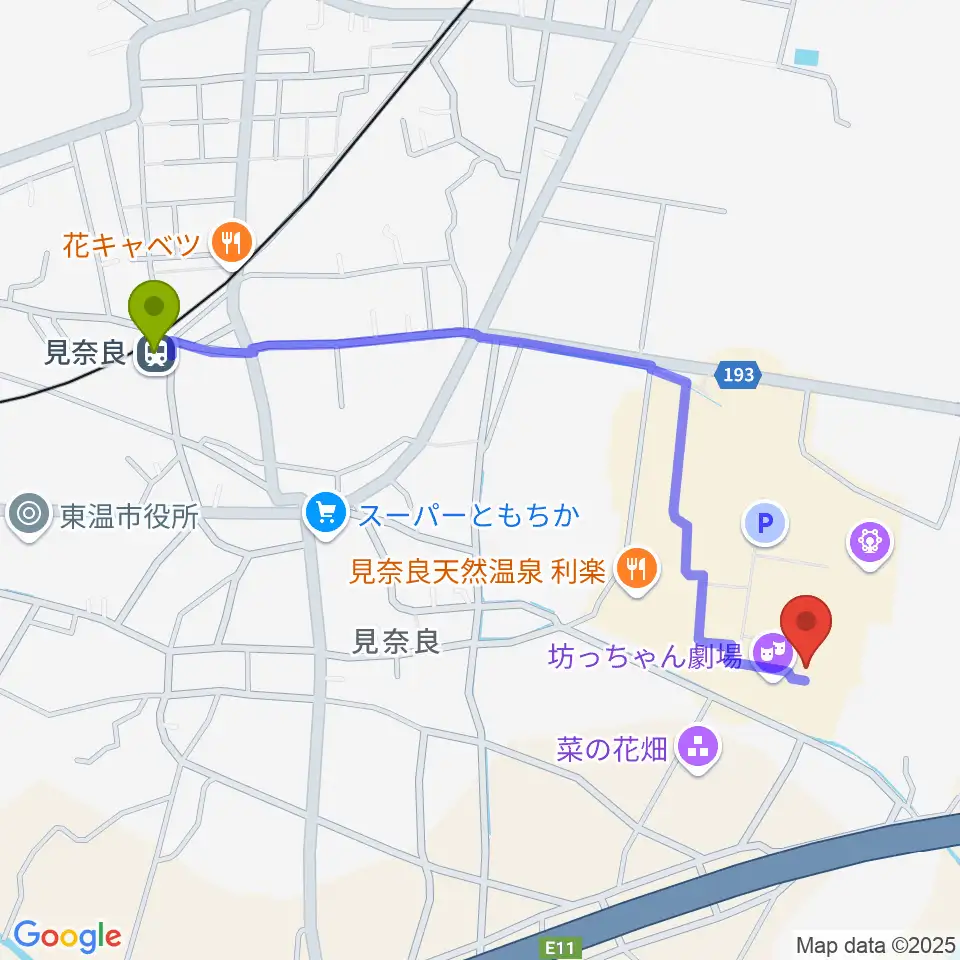 東温アートヴィレッジセンター・シアターNESTの最寄駅見奈良駅からの徒歩ルート（約12分）地図