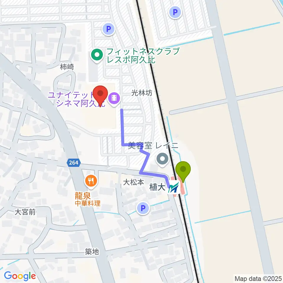 ユナイテッド・シネマ阿久比の最寄駅植大駅からの徒歩ルート（約3分）地図