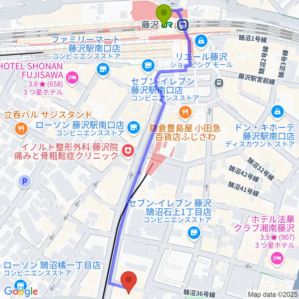 藤沢駅からsoundmarketへのルートマップ地図