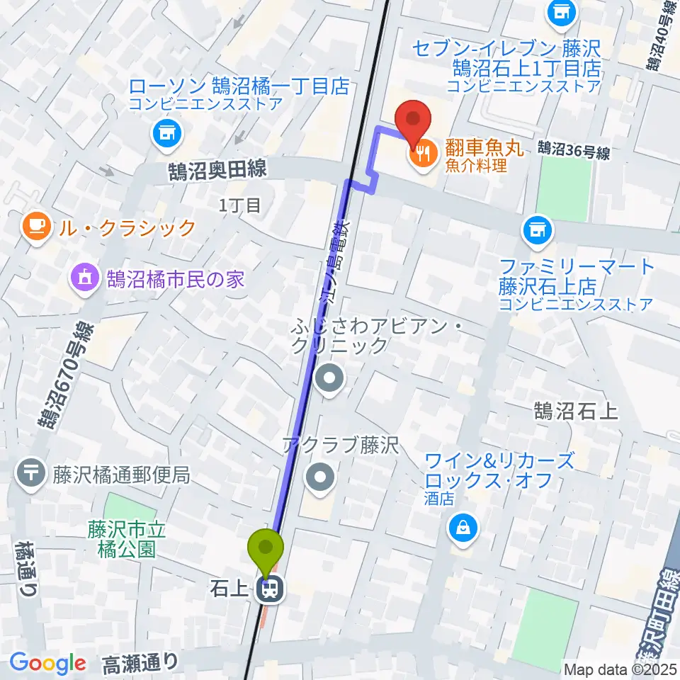 soundmarketの最寄駅石上駅からの徒歩ルート（約5分）地図