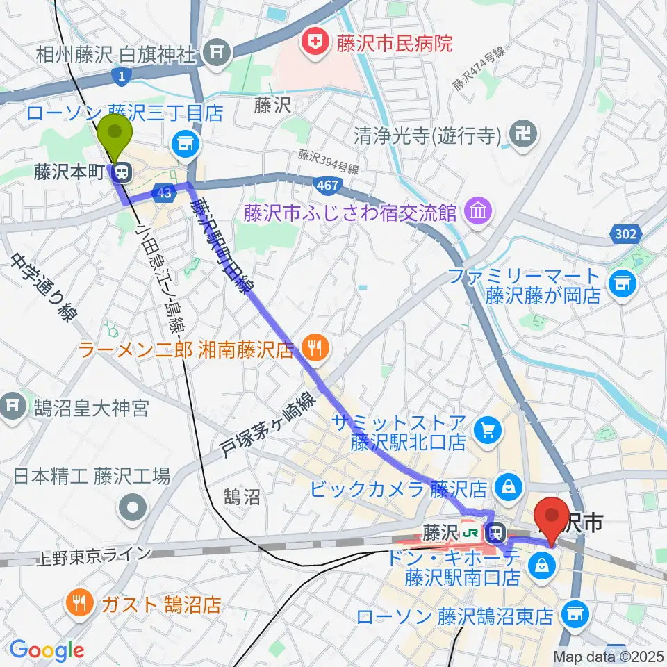 藤沢本町駅からBEAT BAR BECKへのルートマップ地図