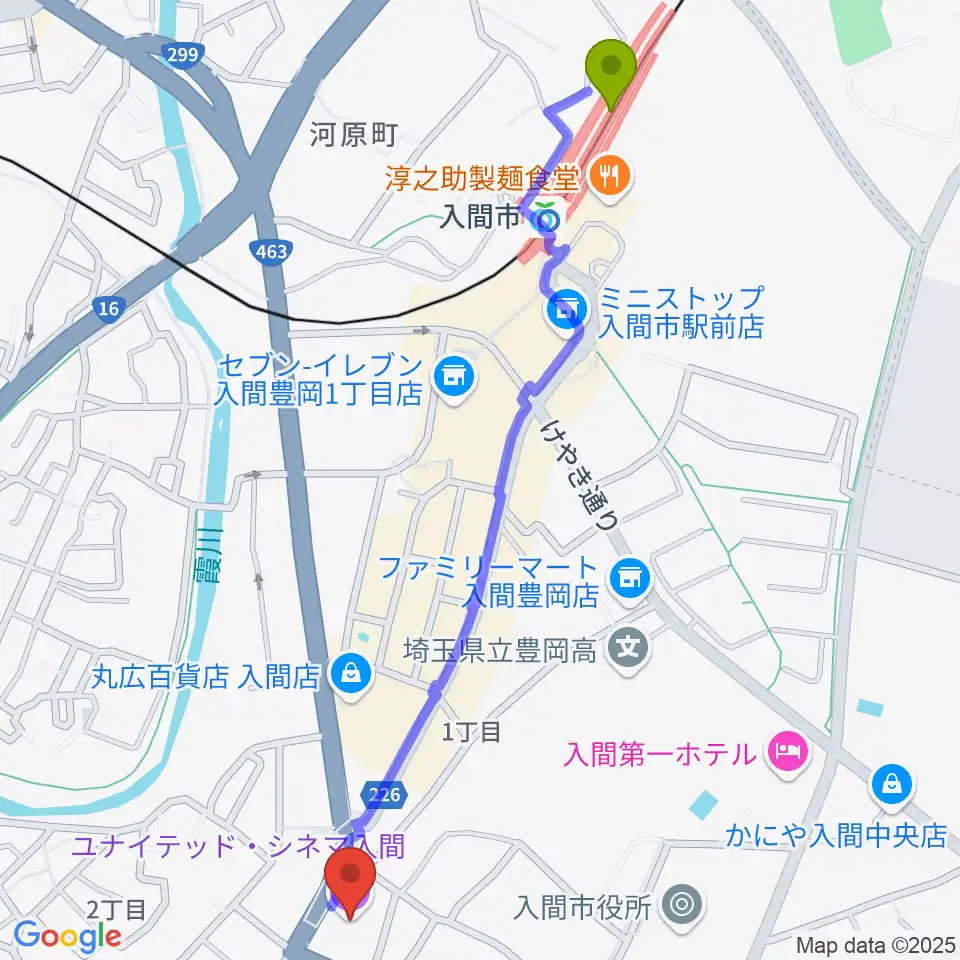 ローソン・ユナイテッドシネマ入間の最寄駅入間市駅からの徒歩ルート（約14分）地図