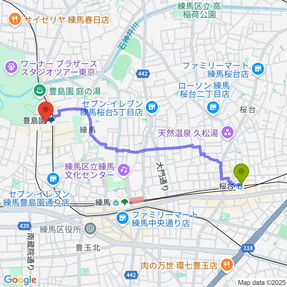 桜台駅からユナイテッド・シネマとしまえんへのルートマップ地図