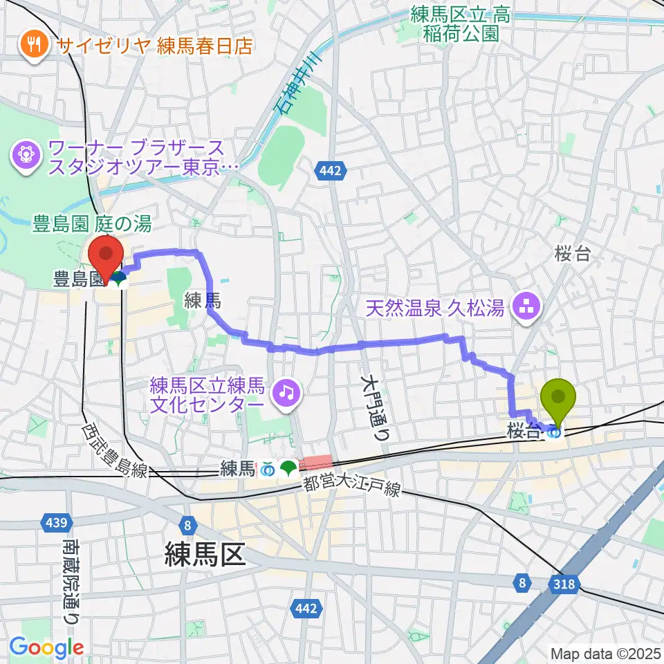 桜台駅からユナイテッド・シネマとしまえんへのルートマップ地図