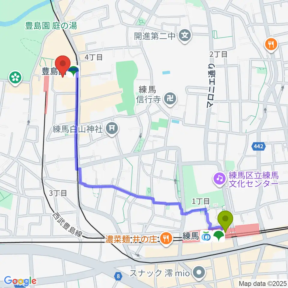 練馬駅からユナイテッド・シネマとしまえんへのルートマップ地図