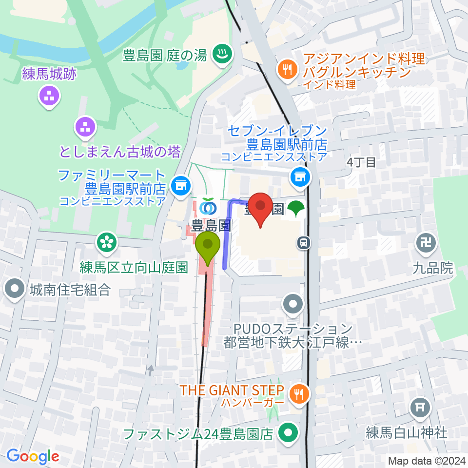 ユナイテッド・シネマとしまえんの最寄駅豊島園駅からの徒歩ルート（約1分）地図