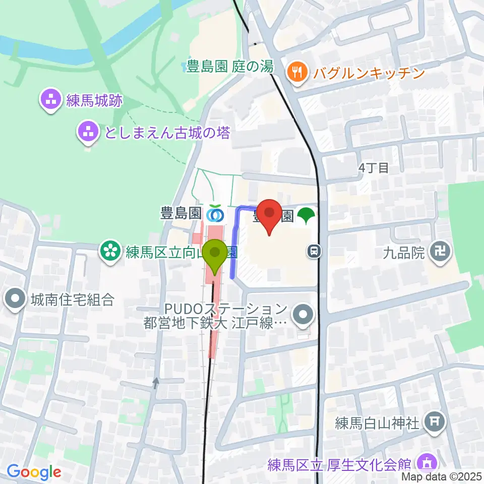 ユナイテッド・シネマとしまえんの最寄駅豊島園駅からの徒歩ルート（約1分）地図