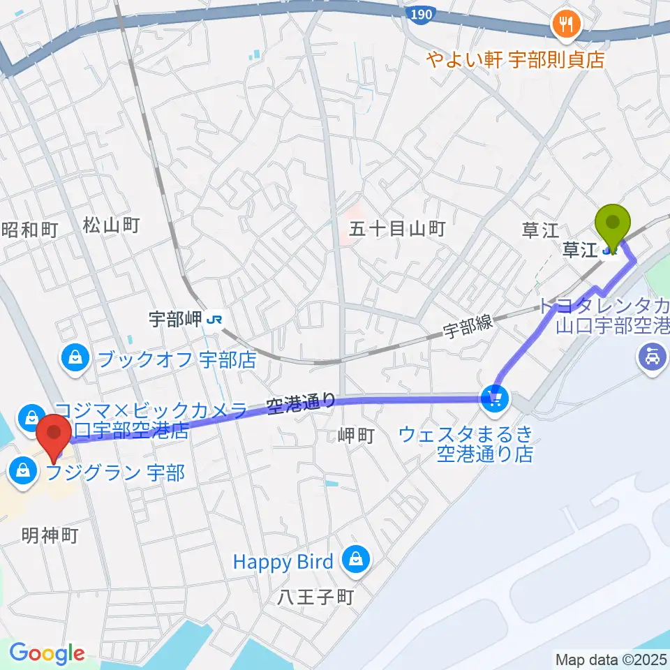 草江駅からシネマ・スクエア7へのルートマップ地図