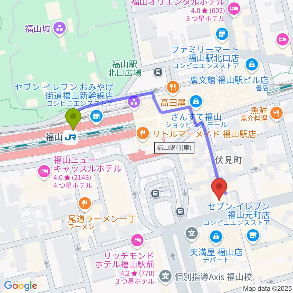 福山駅前シネマモードの最寄駅福山駅からの徒歩ルート（約4分）地図