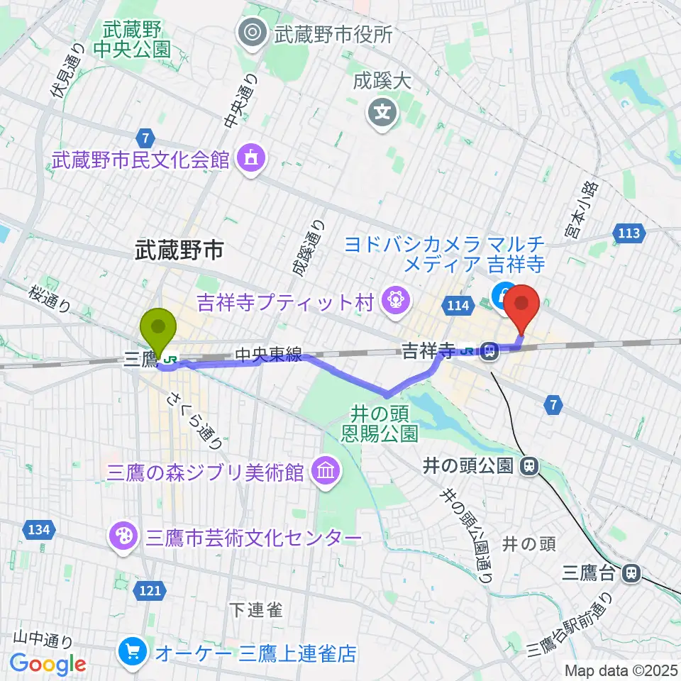 三鷹駅から音吉！MEGへのルートマップ地図