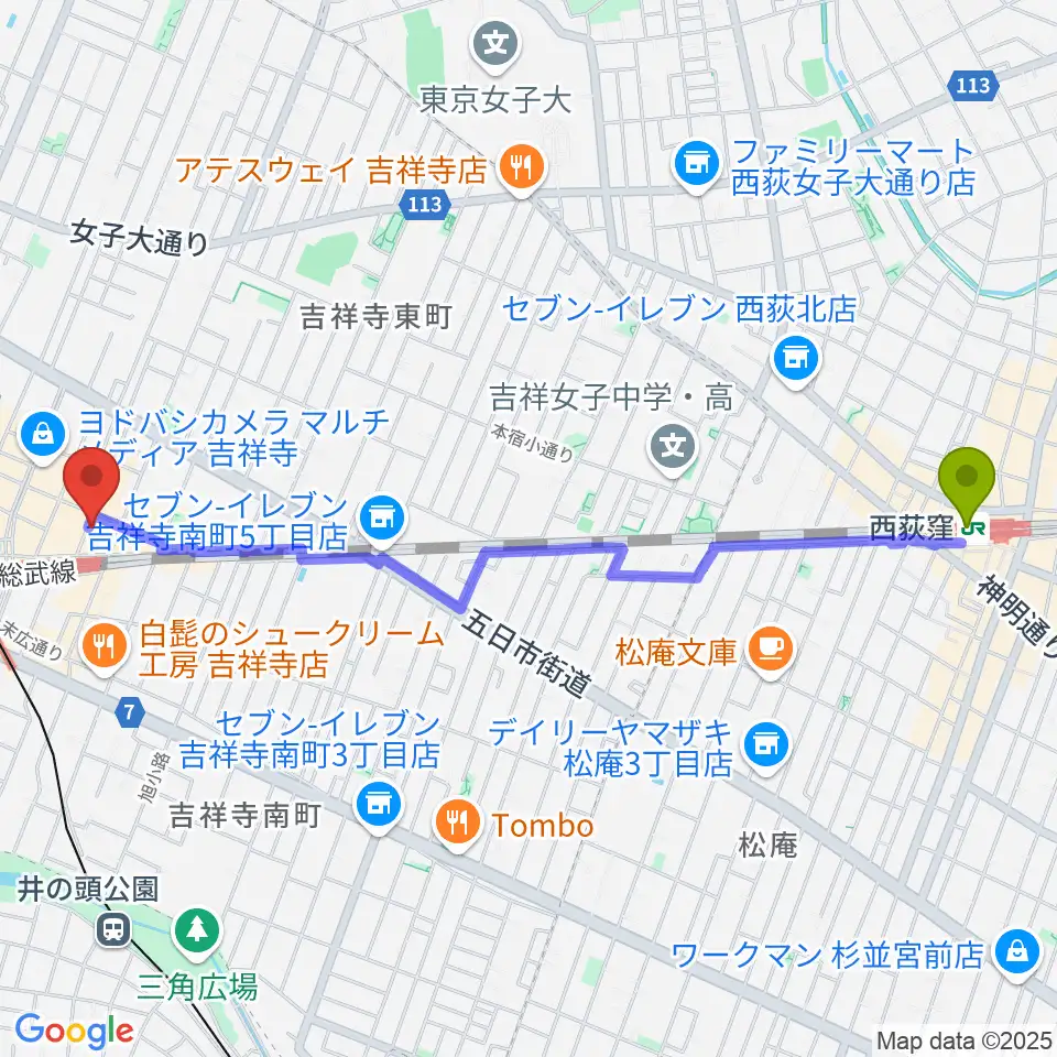 西荻窪駅から音吉！MEGへのルートマップ地図