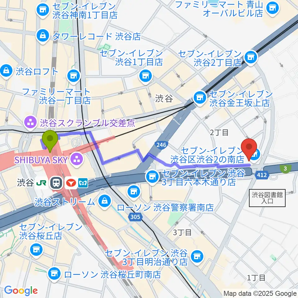 渋谷LOFT HEAVENの最寄駅渋谷駅からの徒歩ルート（約10分）地図