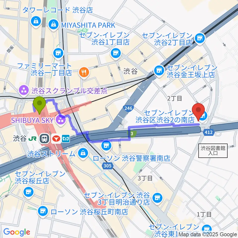渋谷LOFT HEAVENの最寄駅渋谷駅からの徒歩ルート（約10分）地図