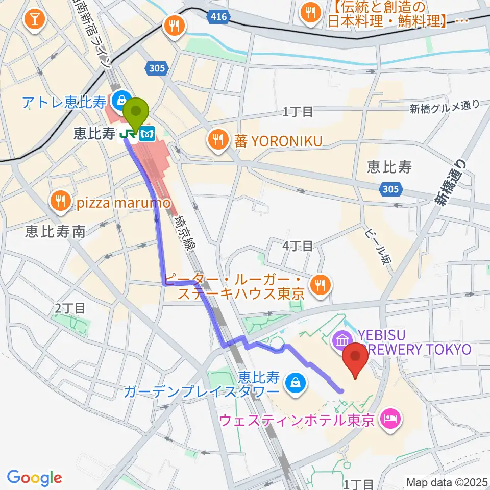 恵比寿ガーデンシネマの最寄駅恵比寿駅からの徒歩ルート（約10分）地図