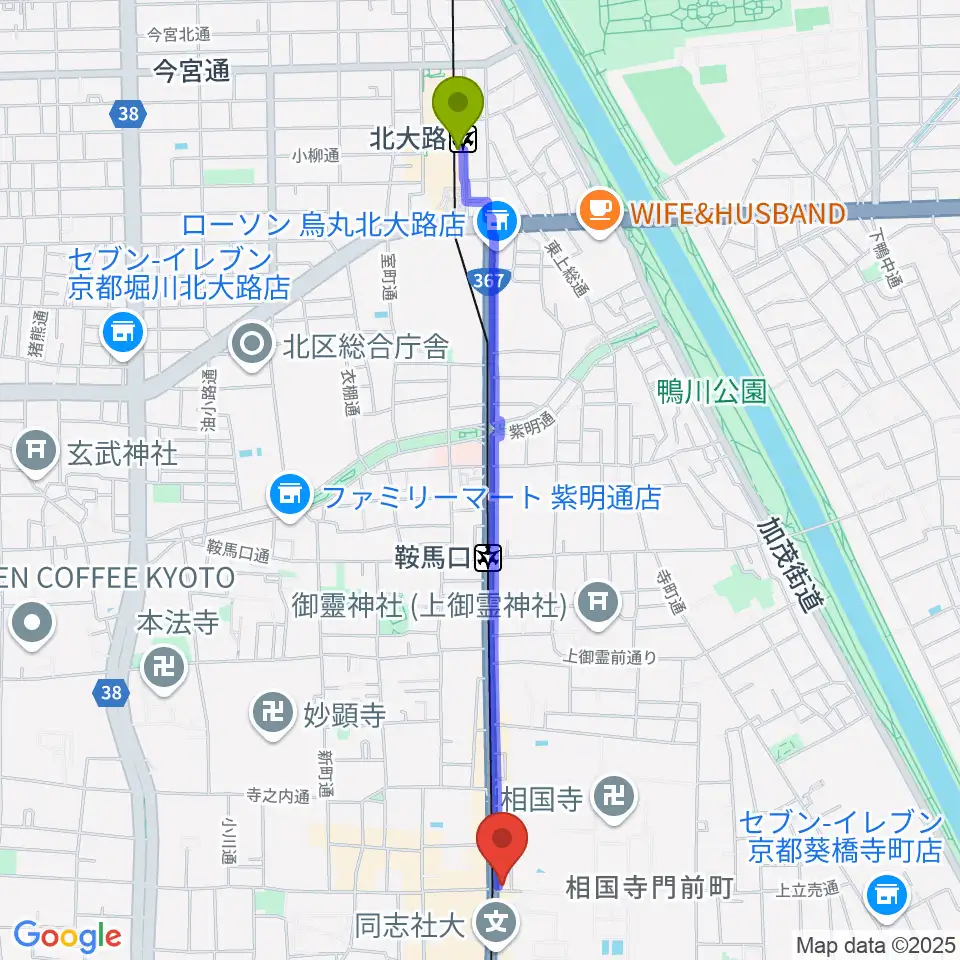 北大路駅からスタジオブルへのルートマップ地図
