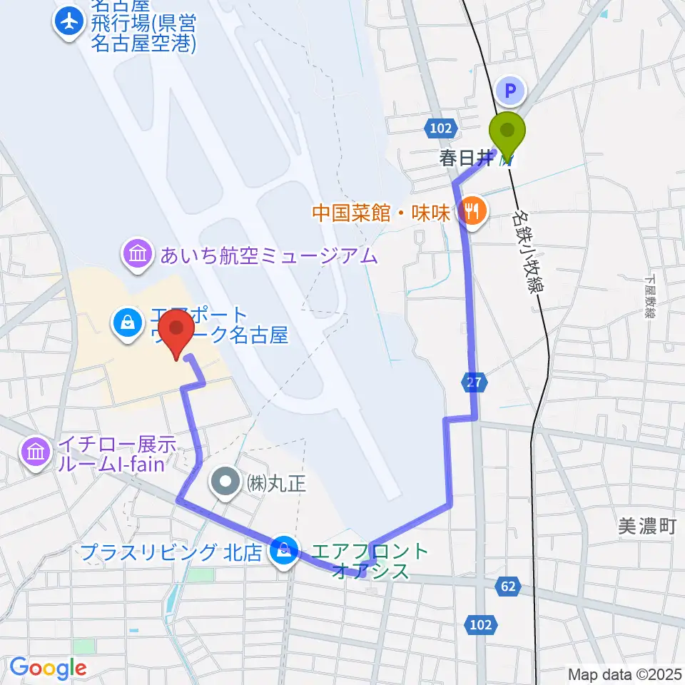 ミッドランドシネマ名古屋空港の最寄駅春日井駅からの徒歩ルート（約18分）地図