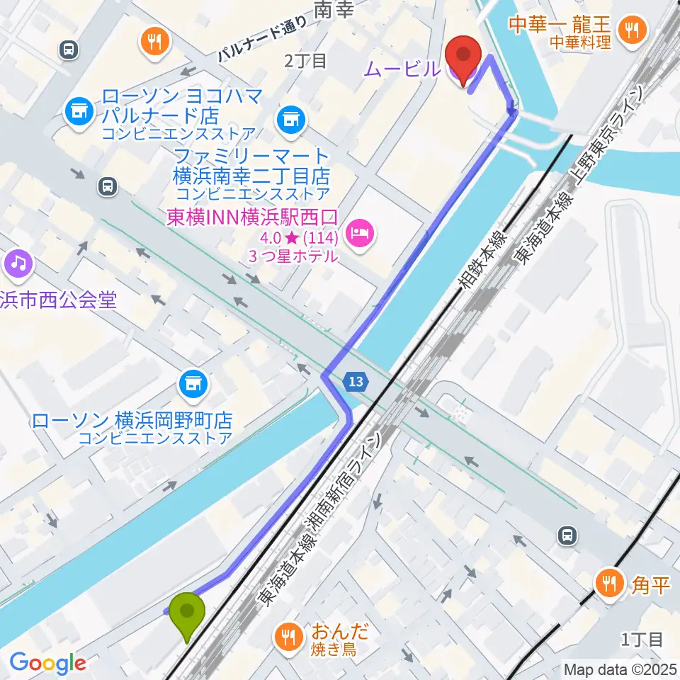 ムービルの最寄駅平沼橋駅からの徒歩ルート（約7分）地図