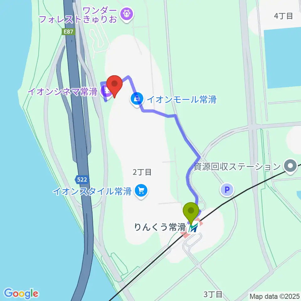 イオンシネマ常滑の最寄駅りんくう常滑駅からの徒歩ルート（約8分）地図