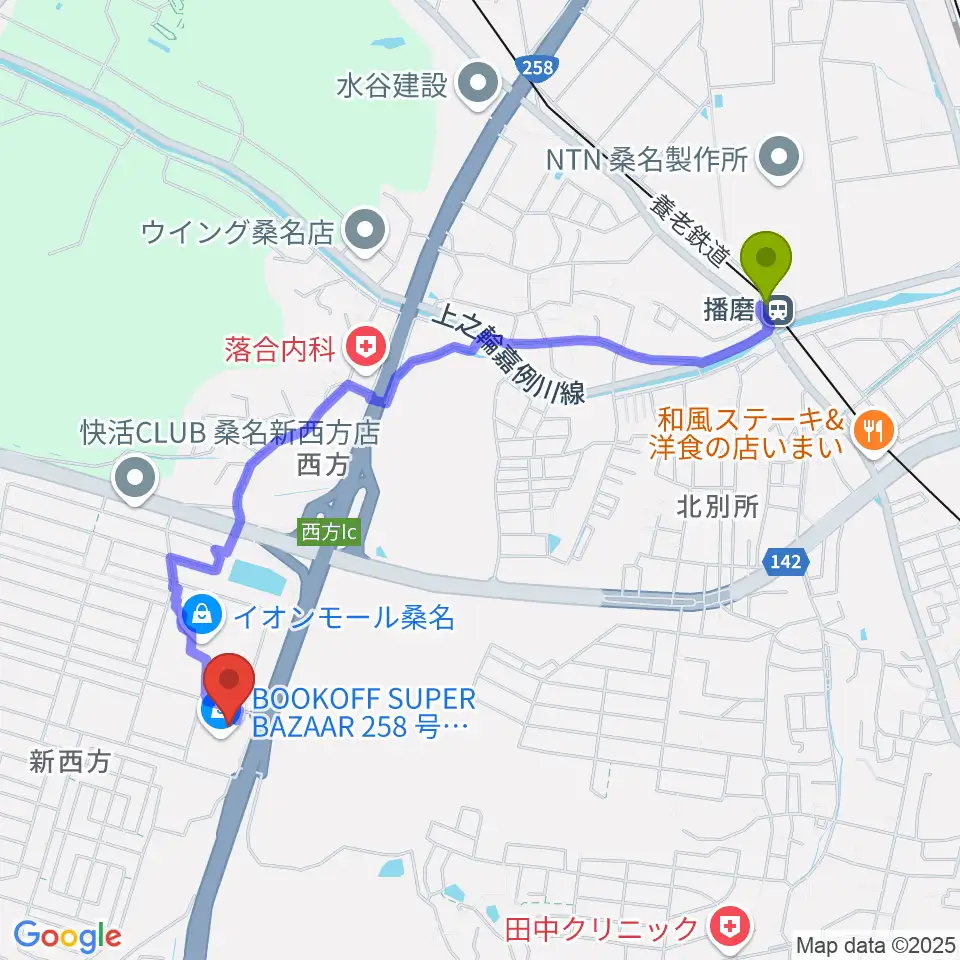 播磨駅からイオンシネマ桑名へのルートマップ地図