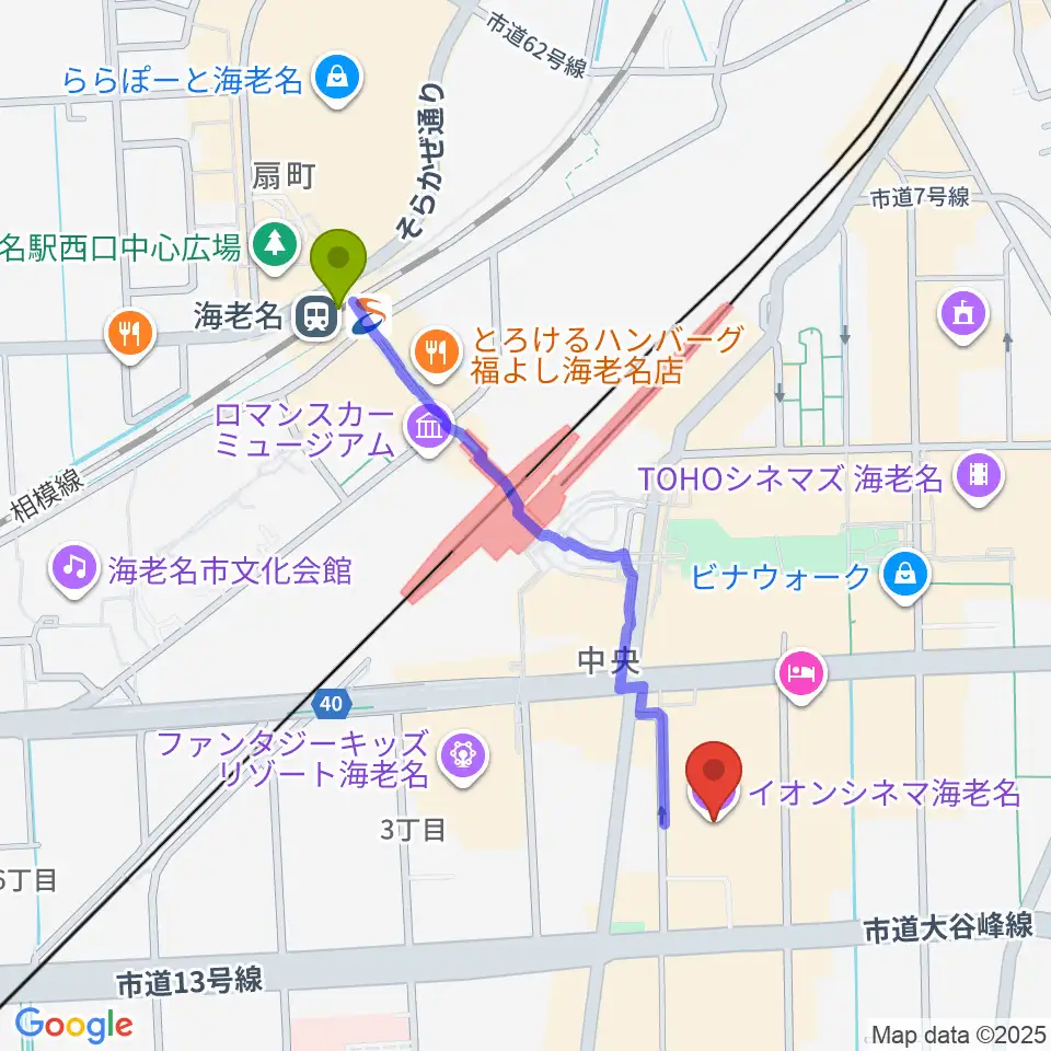 イオンシネマ海老名の最寄駅海老名駅からの徒歩ルート（約9分）地図