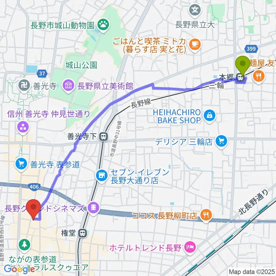 本郷駅からMISSTONESへのルートマップ地図