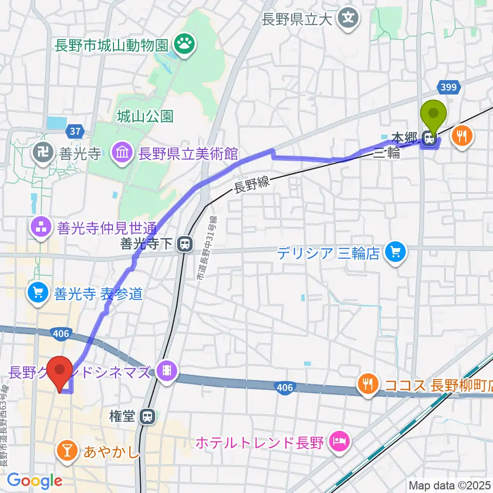 本郷駅からMISSTONESへのルートマップ地図
