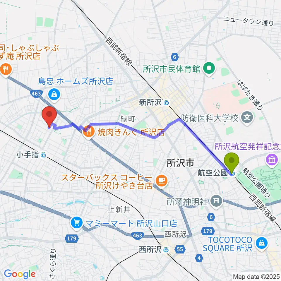 航空公園駅からSound Base KiTiへのルートマップ地図