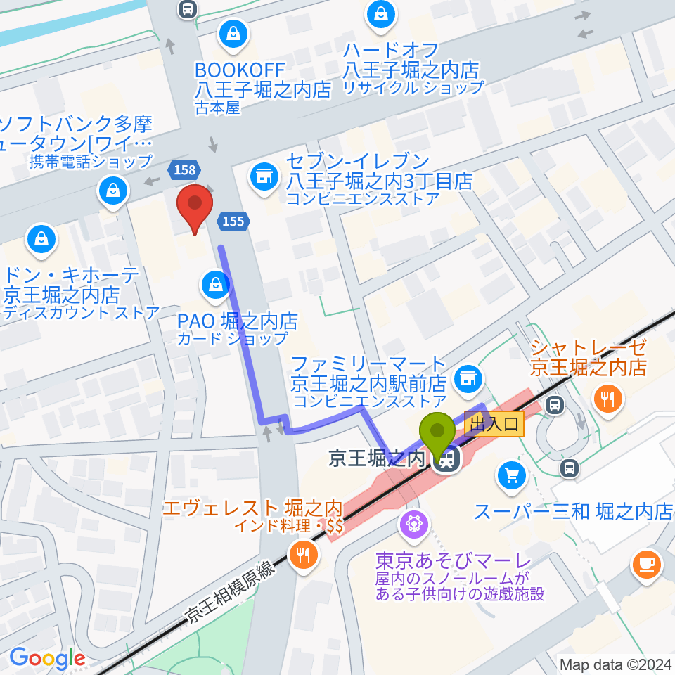 京王堀之内time tokyoの最寄駅京王堀之内駅からの徒歩ルート（約4分）地図