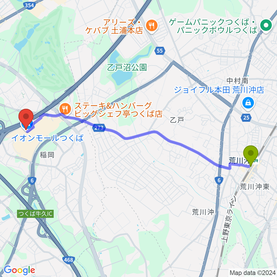 Usシネマつくばの最寄駅荒川沖駅からの徒歩ルート 約51分 Mdata