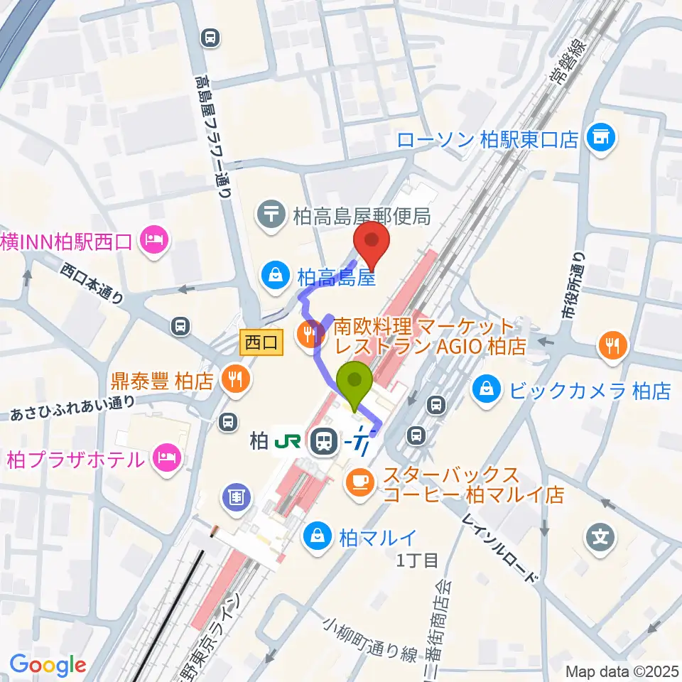 キネマ旬報シアターの最寄駅柏駅からの徒歩ルート（約2分）地図