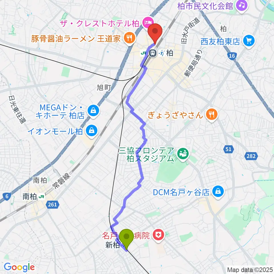 新柏駅からキネマ旬報シアターへのルートマップ地図