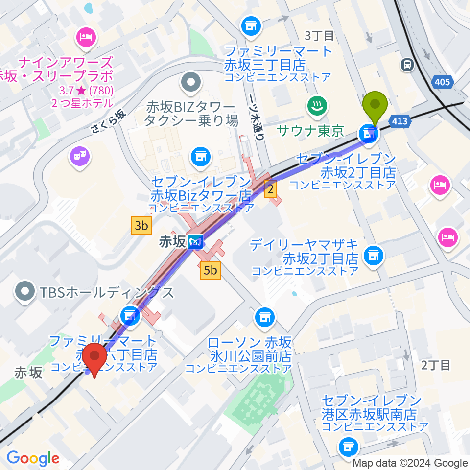 赤坂Keiの最寄駅赤坂駅からの徒歩ルート（約6分）地図