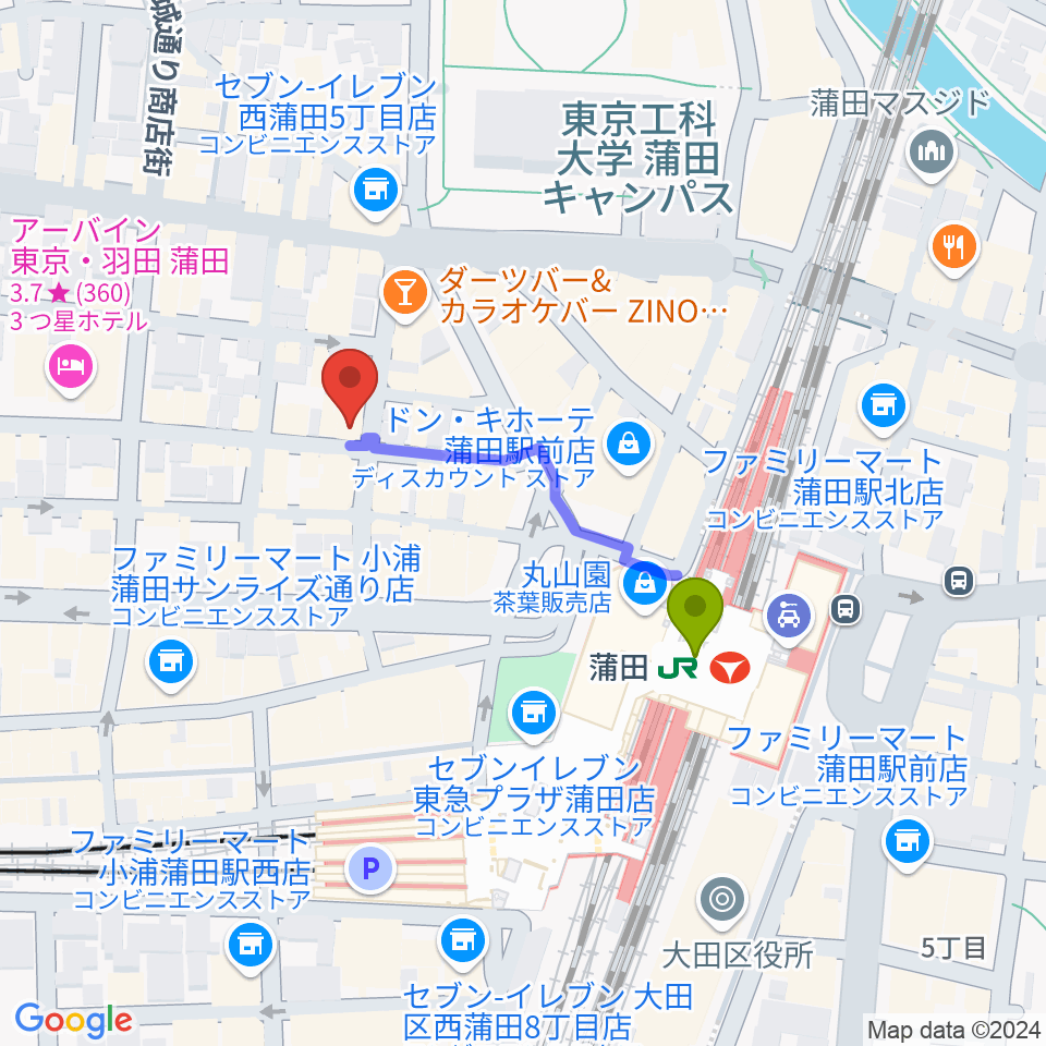 KAMATAぶらぶらの最寄駅蒲田駅からの徒歩ルート（約3分）地図