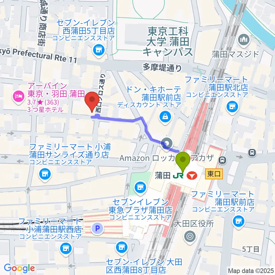 KAMATAぶらぶらの最寄駅蒲田駅からの徒歩ルート（約3分）地図