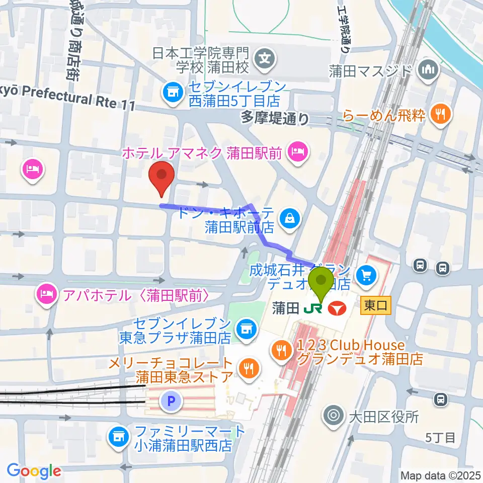 KAMATAぶらぶらの最寄駅蒲田駅からの徒歩ルート（約3分）地図