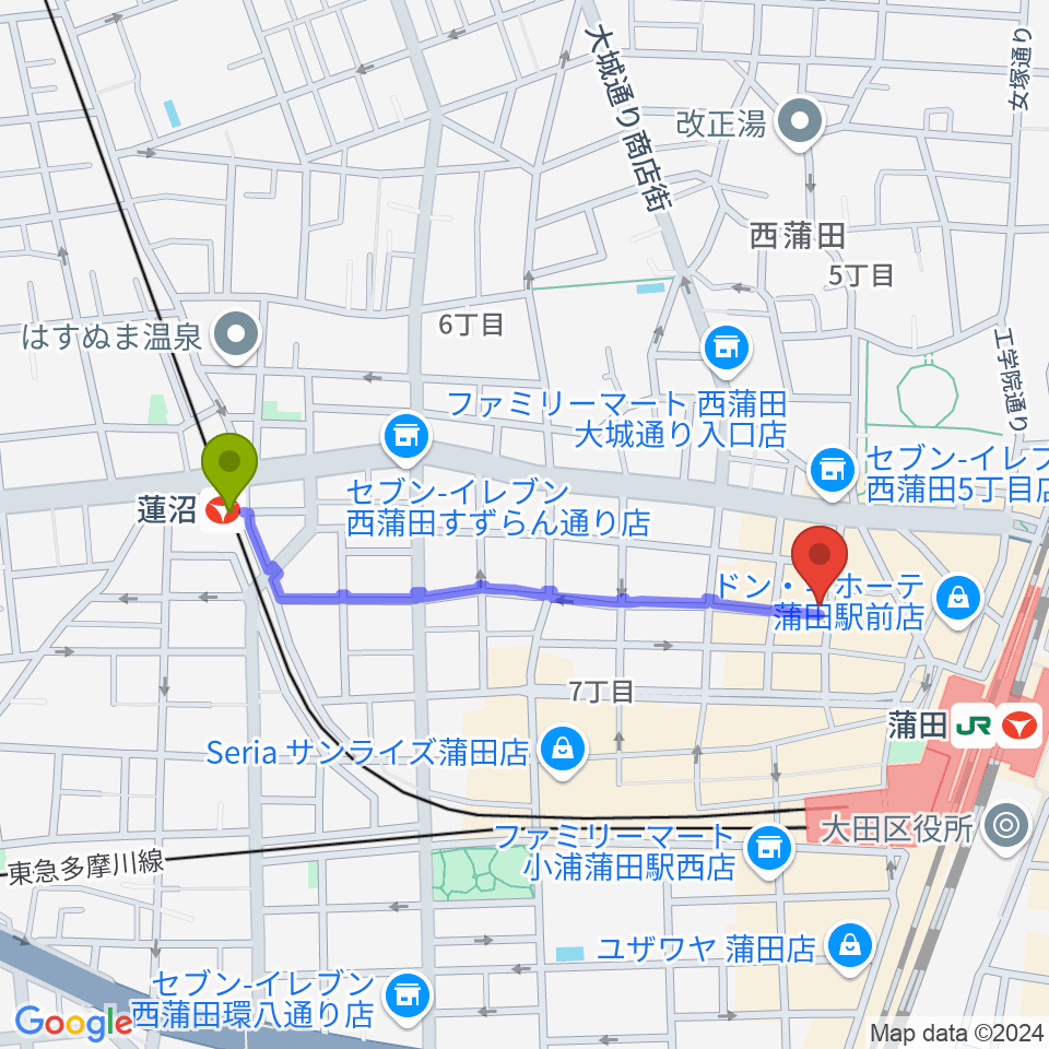 蓮沼駅からKAMATAぶらぶらへのルートマップ地図