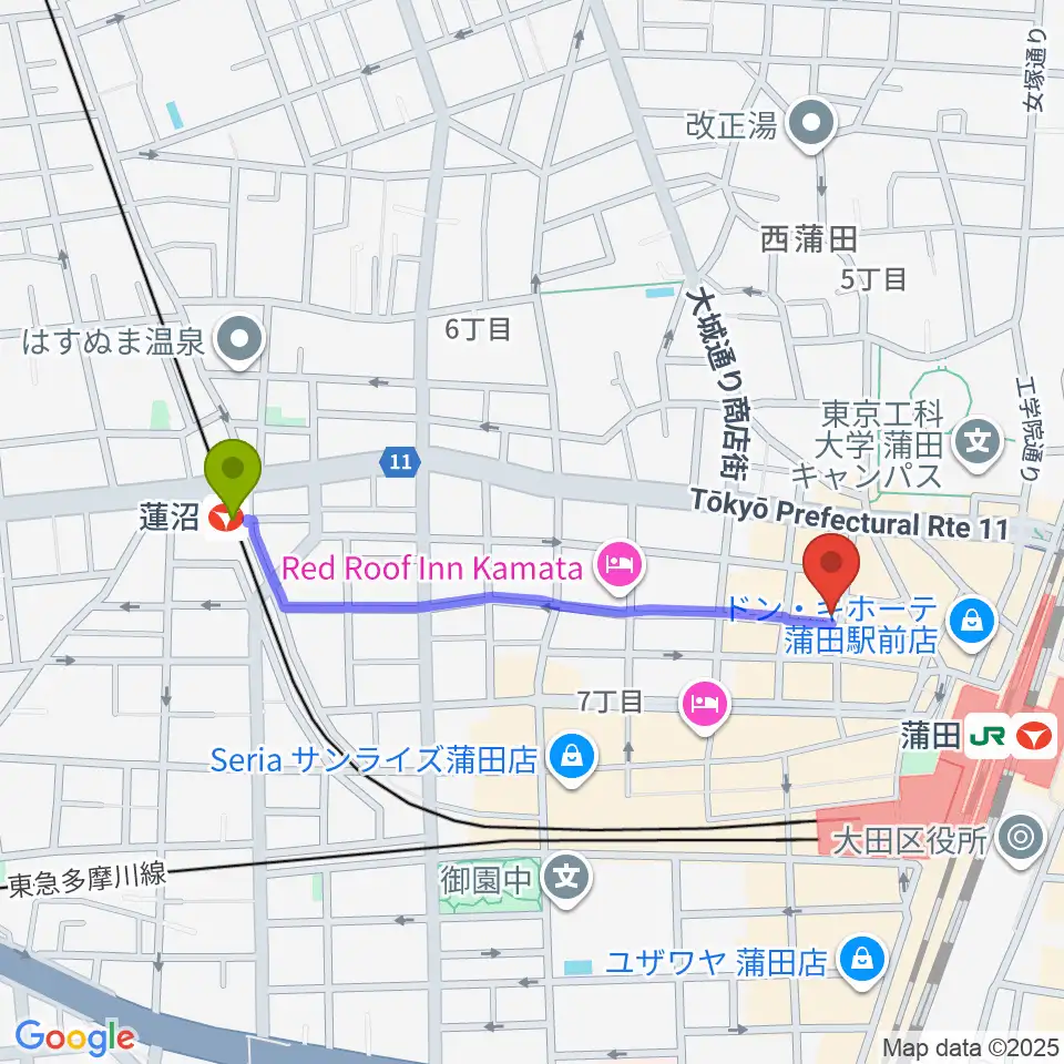 蓮沼駅からKAMATAぶらぶらへのルートマップ地図