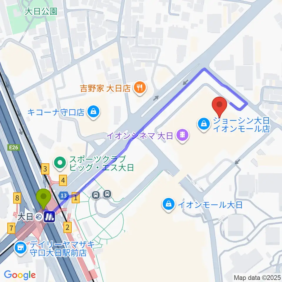 イオンシネマ大日の最寄駅大日駅からの徒歩ルート（約6分）地図