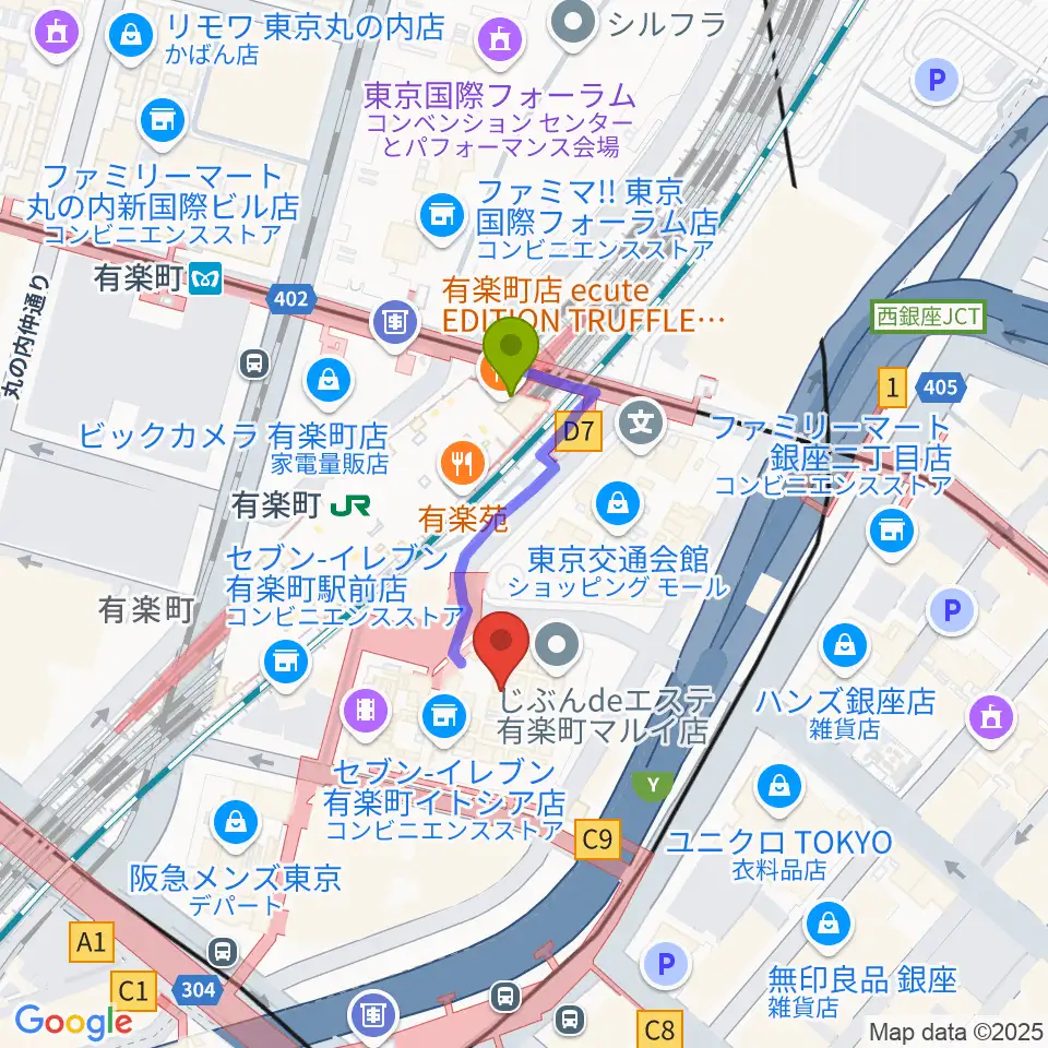 ヒューマントラストシネマ有楽町の最寄駅有楽町駅からの徒歩ルート（約2分）地図