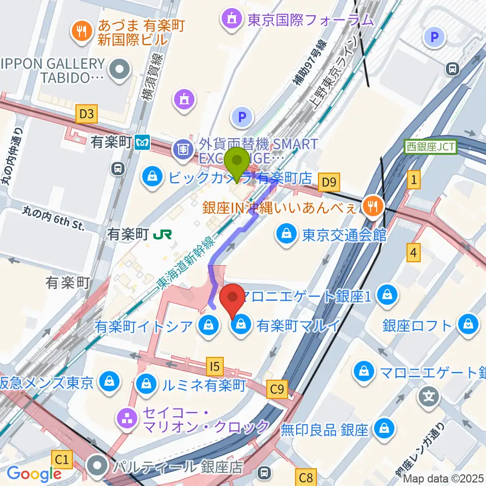 ヒューマントラストシネマ有楽町の最寄駅有楽町駅からの徒歩ルート（約2分）地図