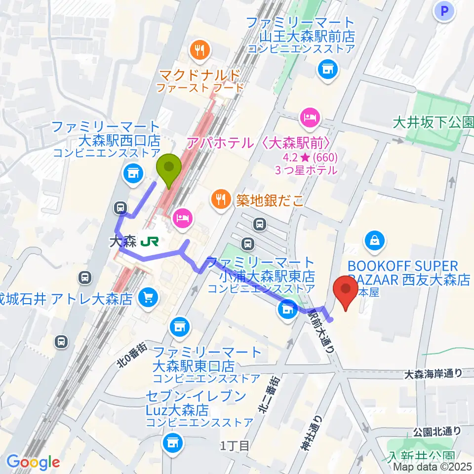 キネカ大森の最寄駅大森駅からの徒歩ルート（約4分）地図