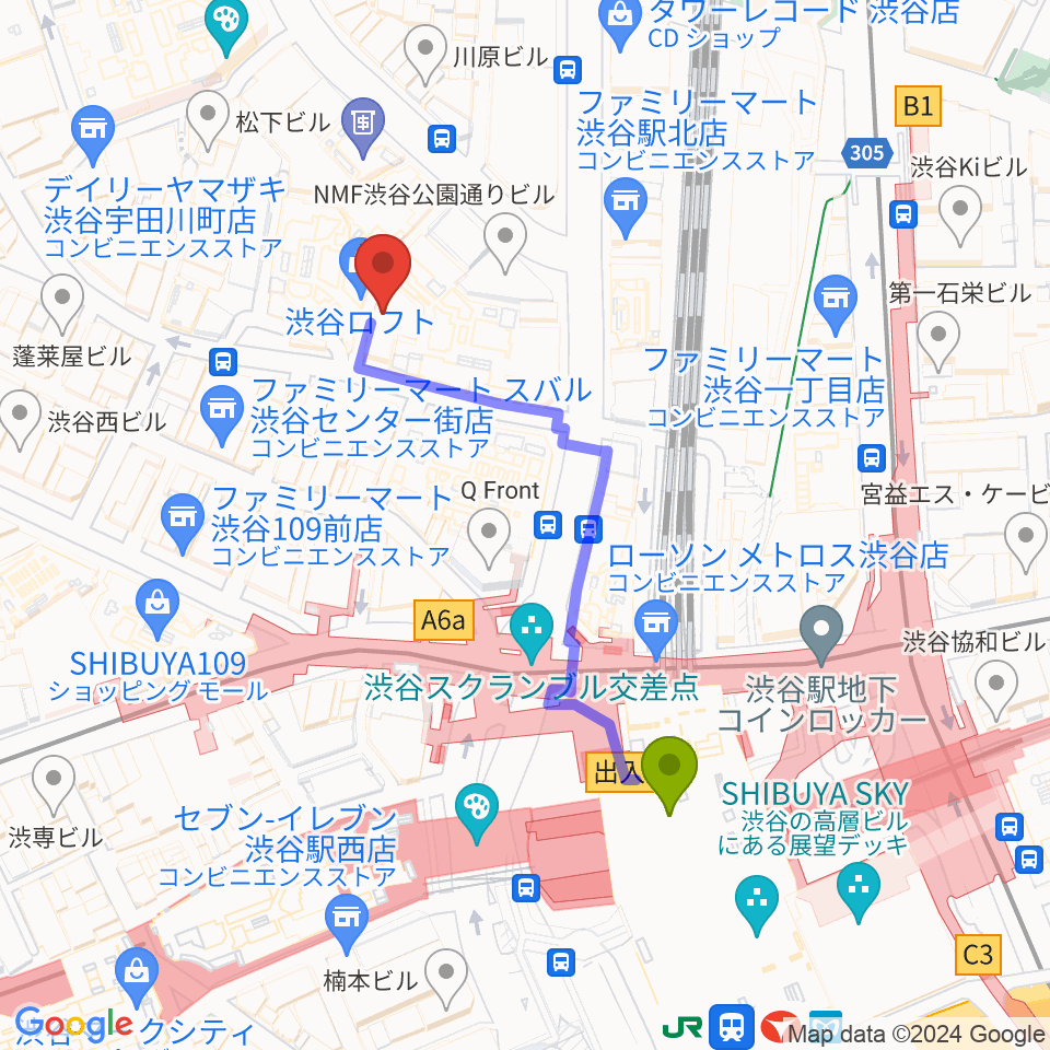 渋谷シネクイントの最寄駅渋谷駅からの徒歩ルート（約4分）地図