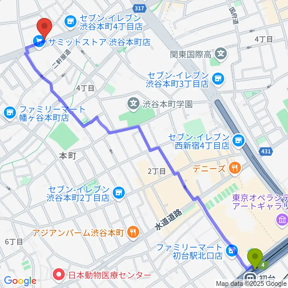 初台駅からSubmarine STUDIOへのルートマップ地図