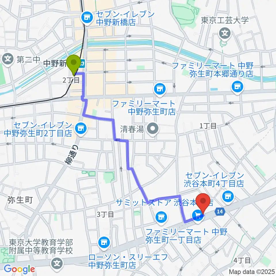 中野新橋駅からSubmarine STUDIOへのルートマップ地図