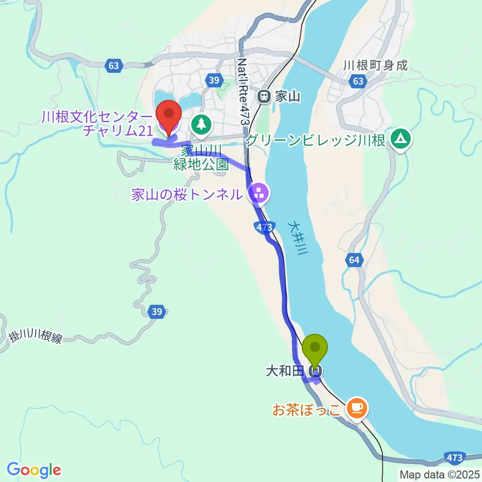 大和田駅から島田市川根文化センターチャリム21へのルートマップ地図