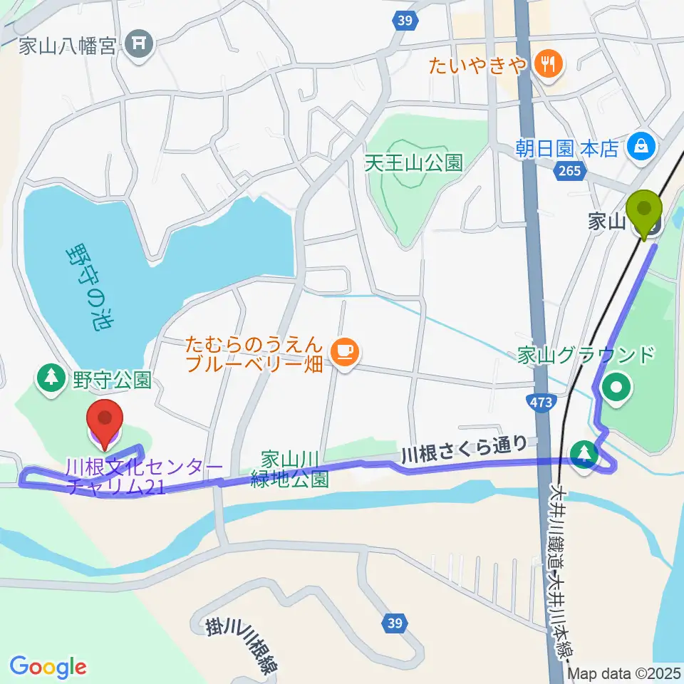 島田市川根文化センターチャリム21の最寄駅家山駅からの徒歩ルート（約13分）地図