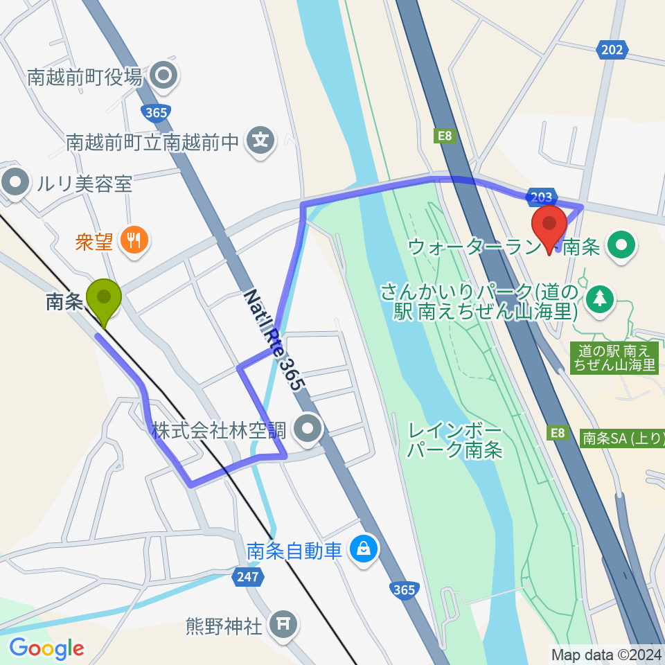 南越前文化会館の最寄駅南条駅からの徒歩ルート（約11分）地図