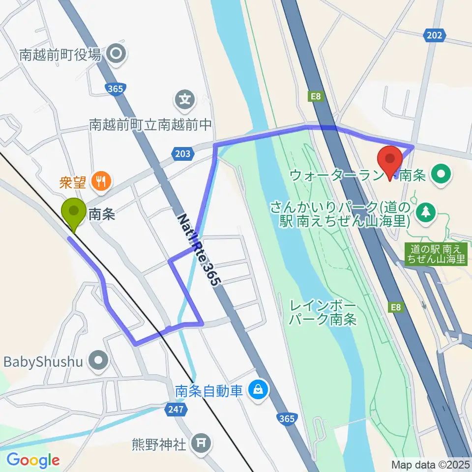 南越前文化会館の最寄駅南条駅からの徒歩ルート（約11分）地図