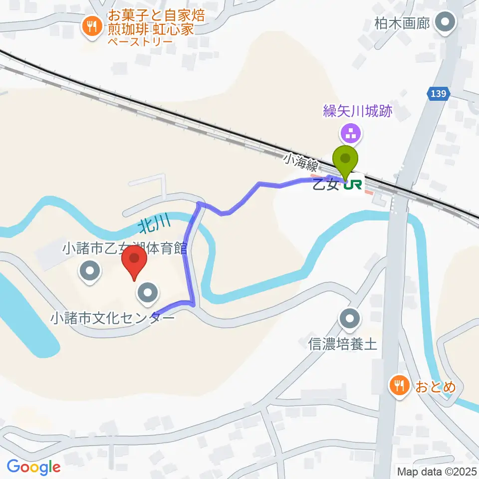 小諸市文化会館の最寄駅乙女駅からの徒歩ルート（約4分）地図